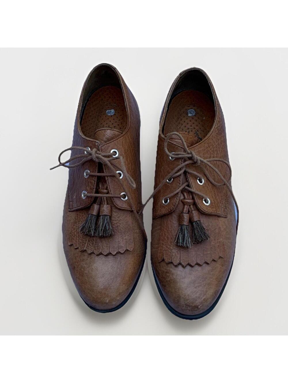 Ariat Brown Leather Lace-Up Tassel Fringe Oxford Dress Shoes